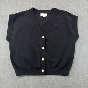 In February Black V-Neck Button Front Knit Vest Sweater Women S Versatile
